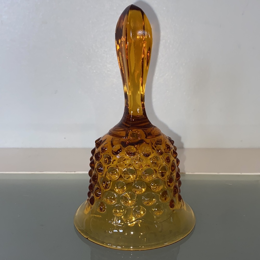 Fenton Amber Yellow Glass Art Hobnail Design Dinner Bell 5.5”